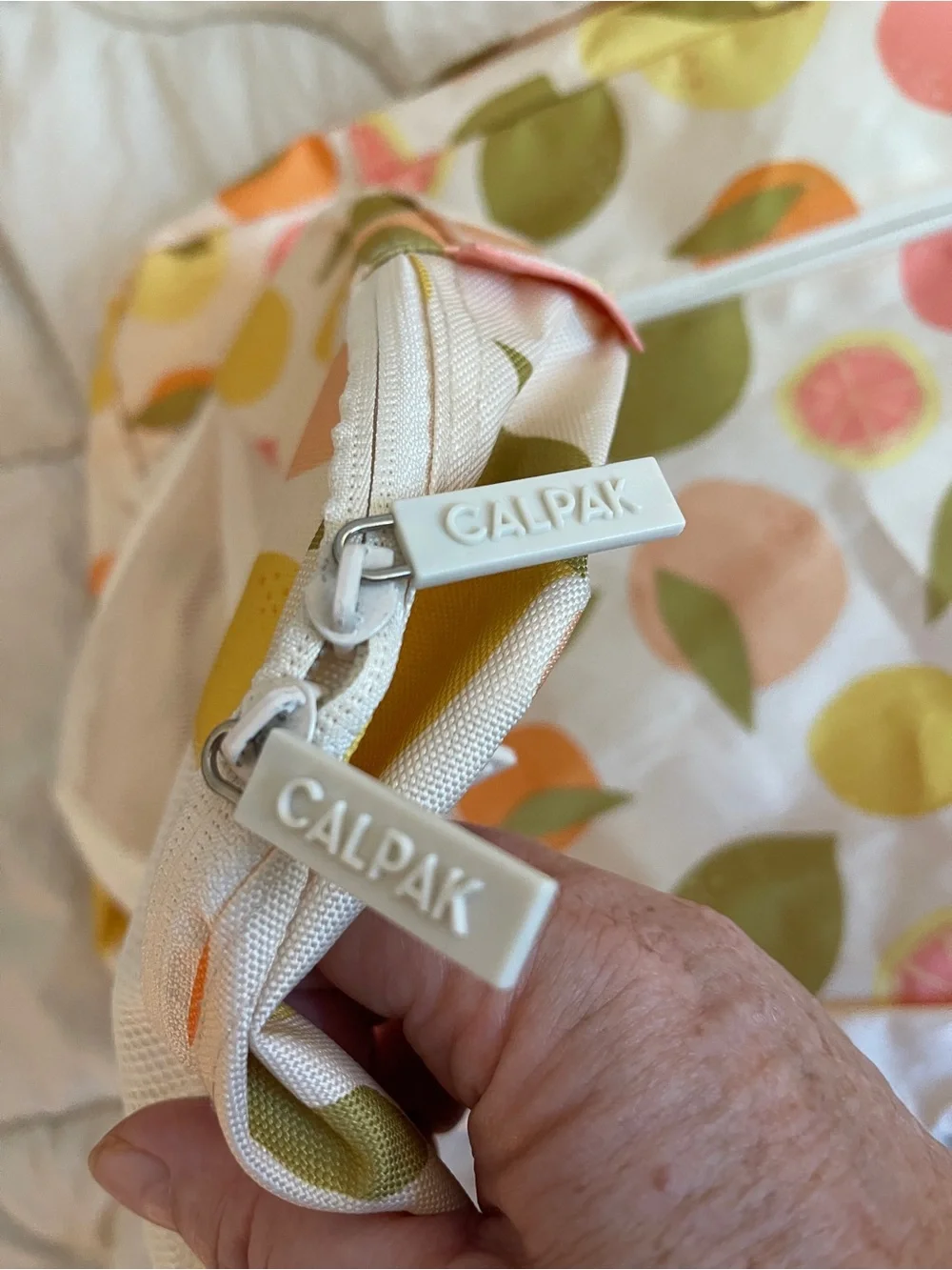 CalPak set of 2 Fruit-Print Travel organizer bags- Peach & Yellow